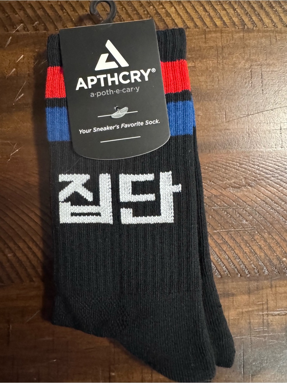 APTHCRY Black Crew Socks with Red & Blue Stripes